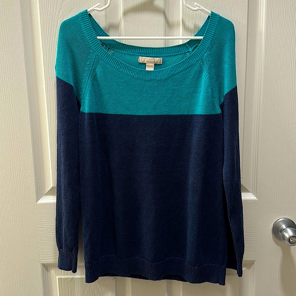 Banana Republic color block navy blue & deep teal long sleeve sweater